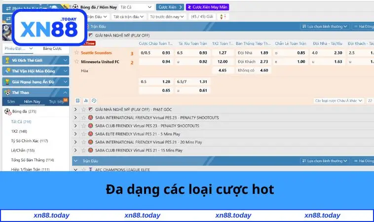 Đa dạng các loại cược hot 